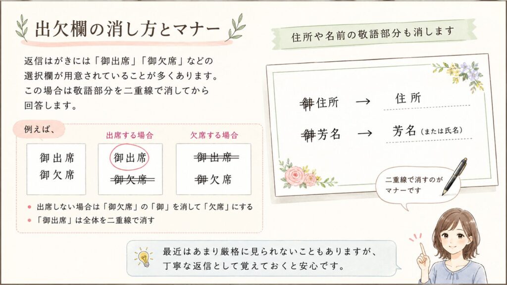 出欠欄の消し方とマナー
